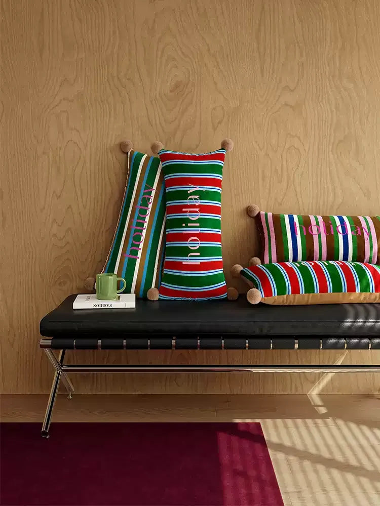 Striped Colorful Holiday Lumbar Pillow