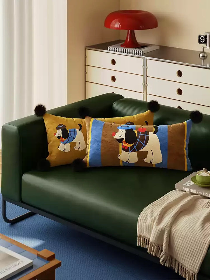 Retro Cartoon Puppy Lumbar Pillows