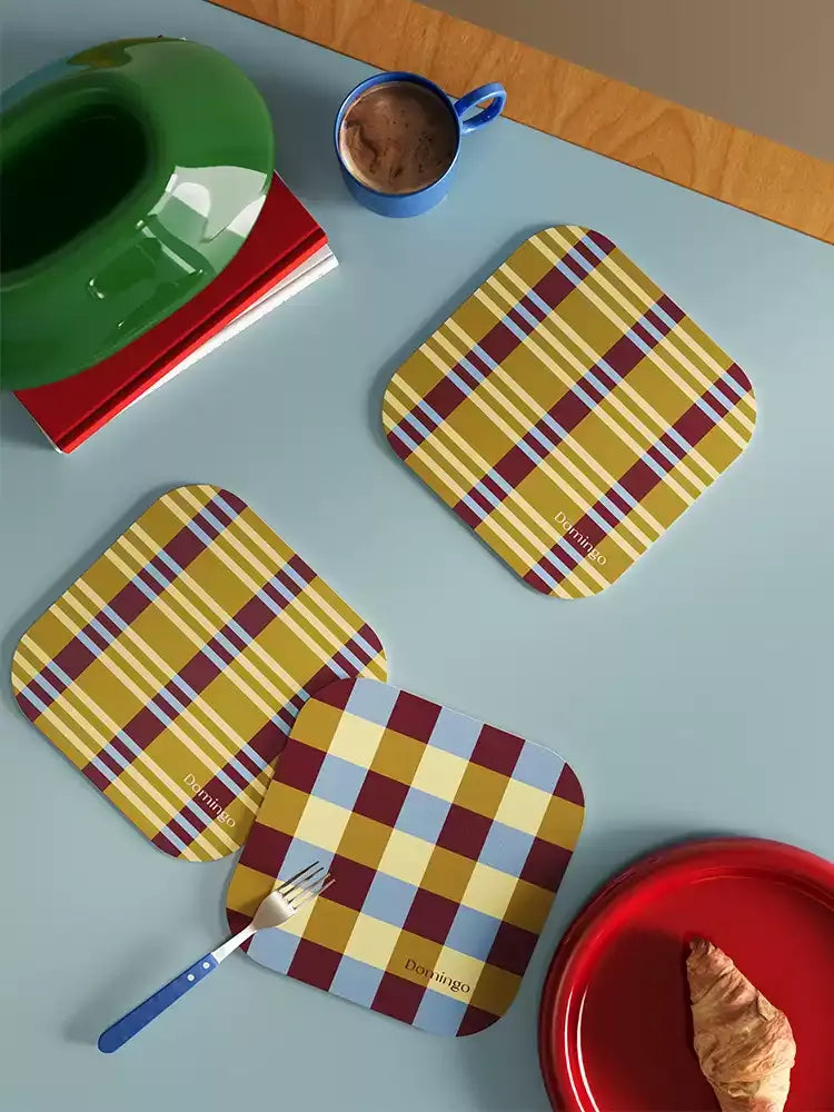 Yellow Grid Space Coasters