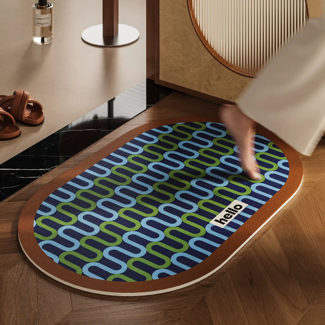 Wavy Hello Lined Bathroom Mat