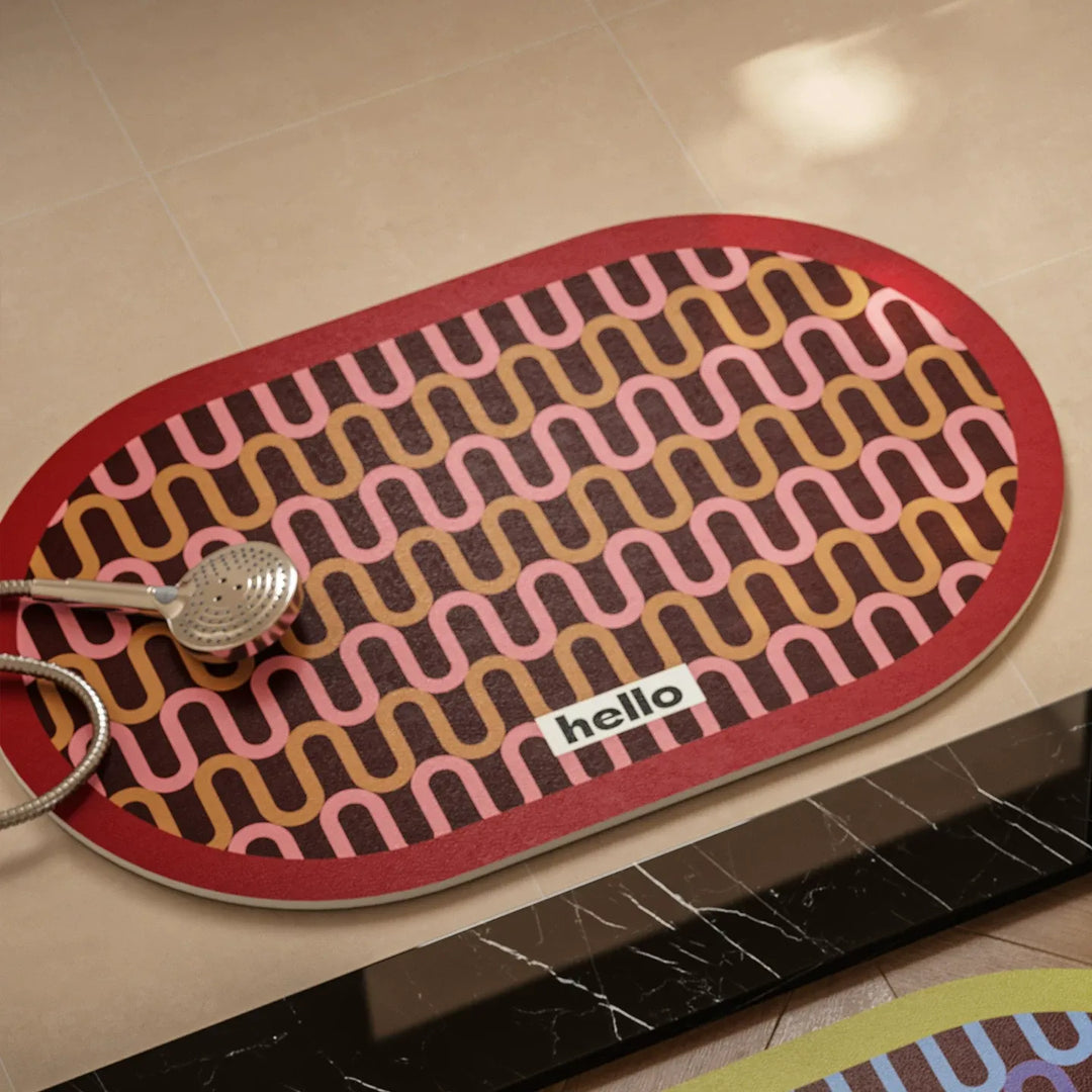 Wavy Hello Lined Bathroom Mat