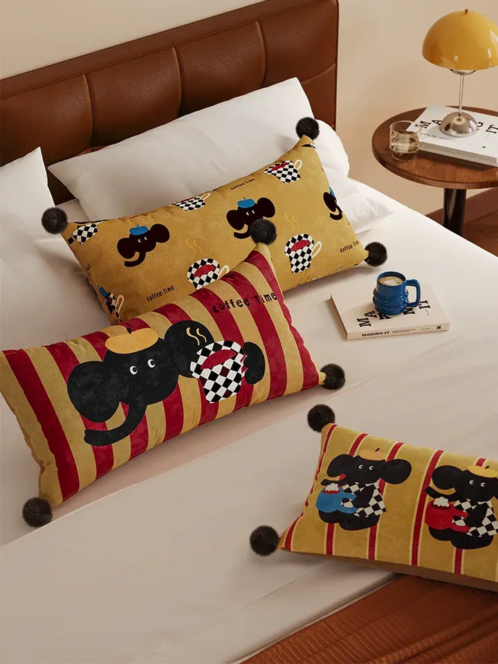 Elephant Coffee Time Lumbar Pillows